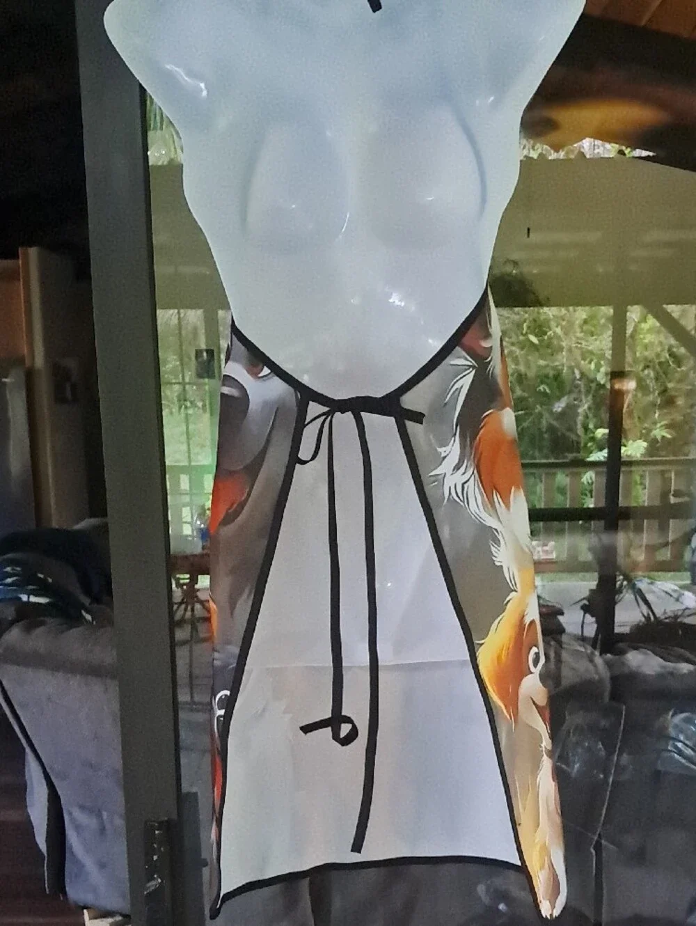 Dog Print Kitchen Apron in Orange and White - Brand Unspecified